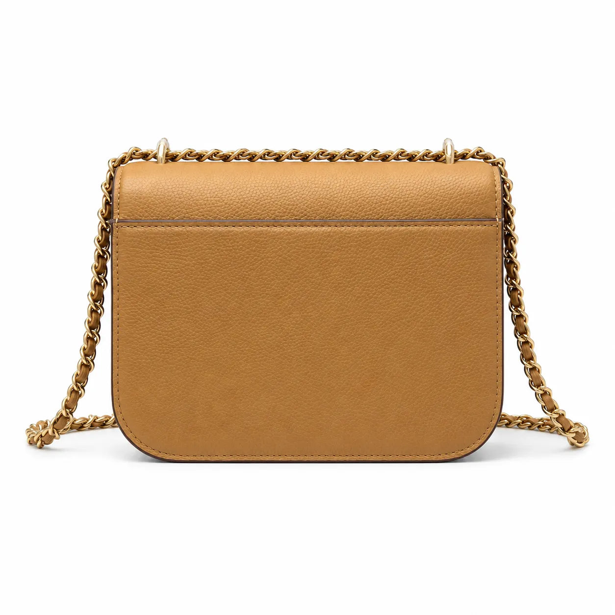 Tory Burch Britten caramel leather handbag with adjustable chain shoulder strap  offering multiple carrying options  A designer handbag for women