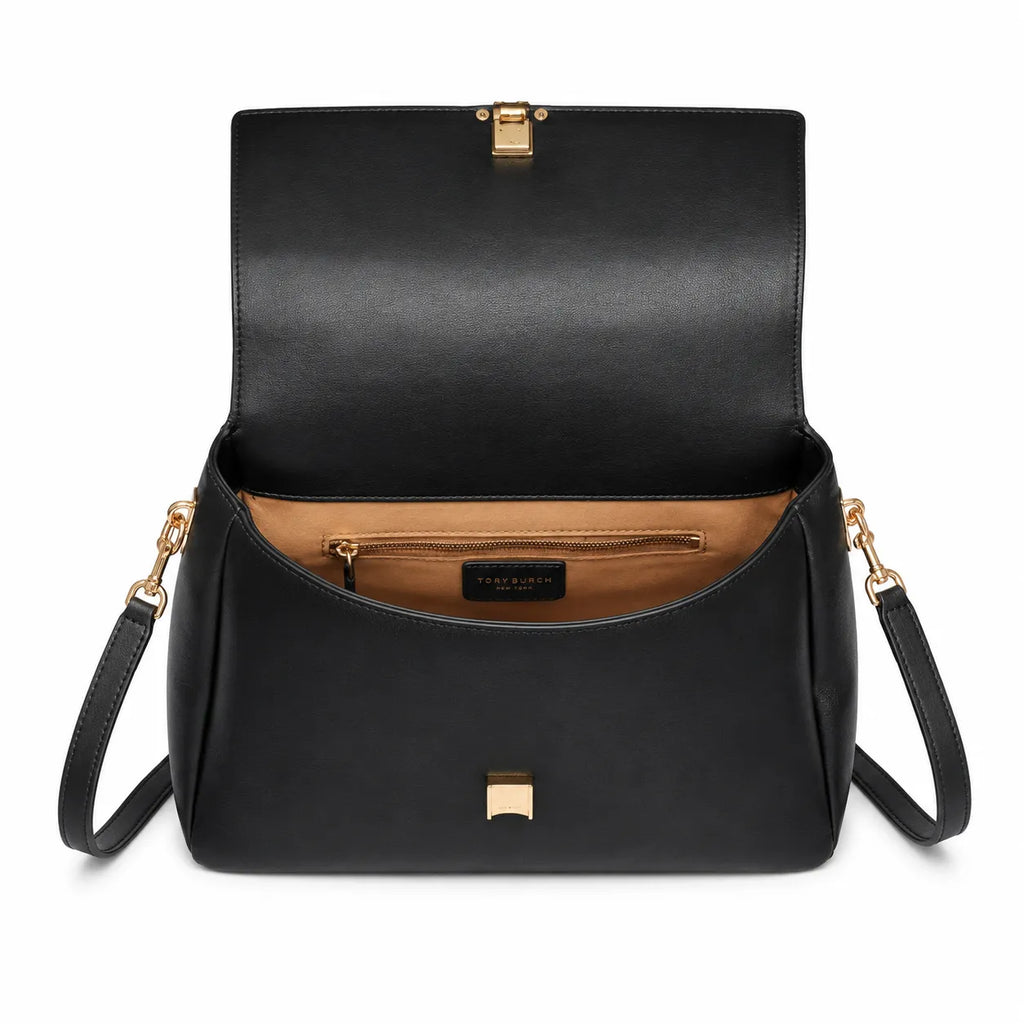 Tory Burch Eleanor | Black Nappa Leather Adjustable Shoulder Strap Multiple Carrying Options Women's Designer Handbag