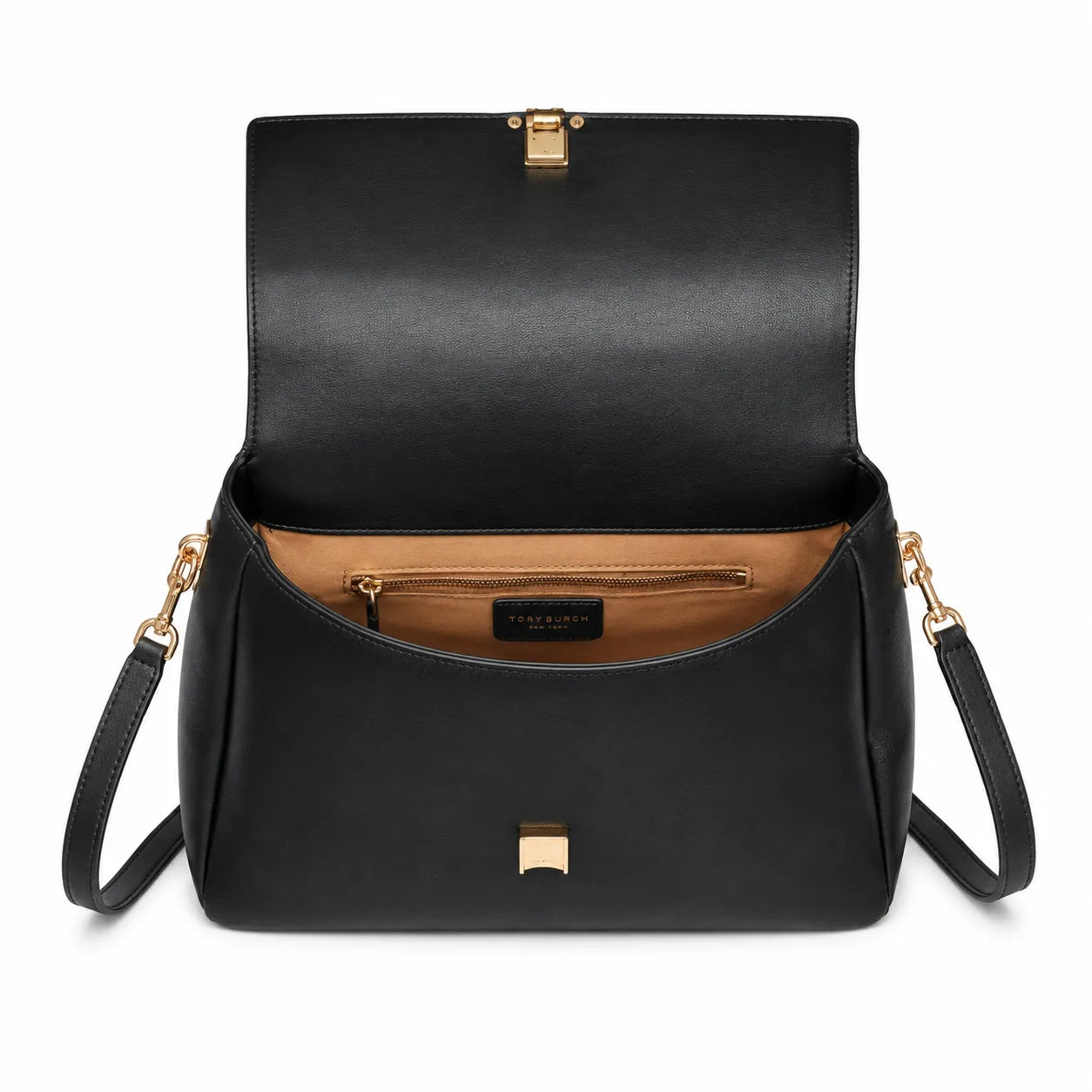 Tory Burch Eleanor | Black Nappa Leather Adjustable Shoulder Strap Multiple Carrying Options Women's Designer Handbag