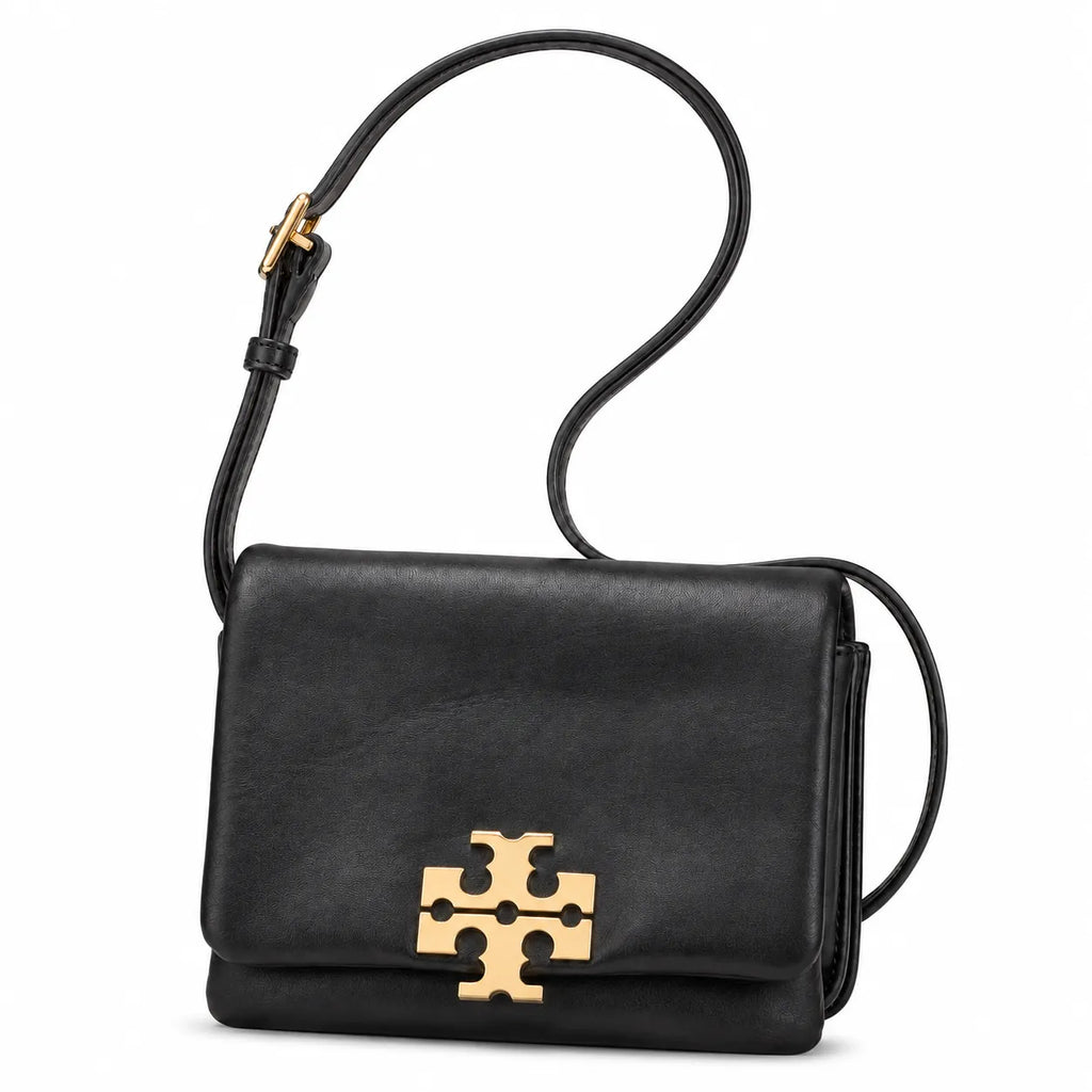 Tory Burch Charlie | Black supple calfskin adjustable shoulder strap  multiple carrying options women's designer handbag