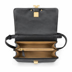 Tory Burch Charlie | Black supple calfskin adjustable shoulder strap  multiple carrying options women's designer handbag