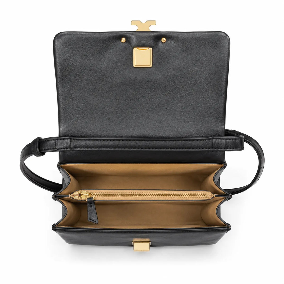 Tory Burch Charlie | Black supple calfskin adjustable shoulder strap  multiple carrying options women's designer handbag