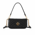 Tory Burch Kira Chevron | Black quilted lambskin detachable chain shoulder strap multiple carrying options women's designer handbag