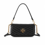 Tory Burch Kira Chevron | Black quilted lambskin detachable chain shoulder strap multiple carrying options women's designer handbag
