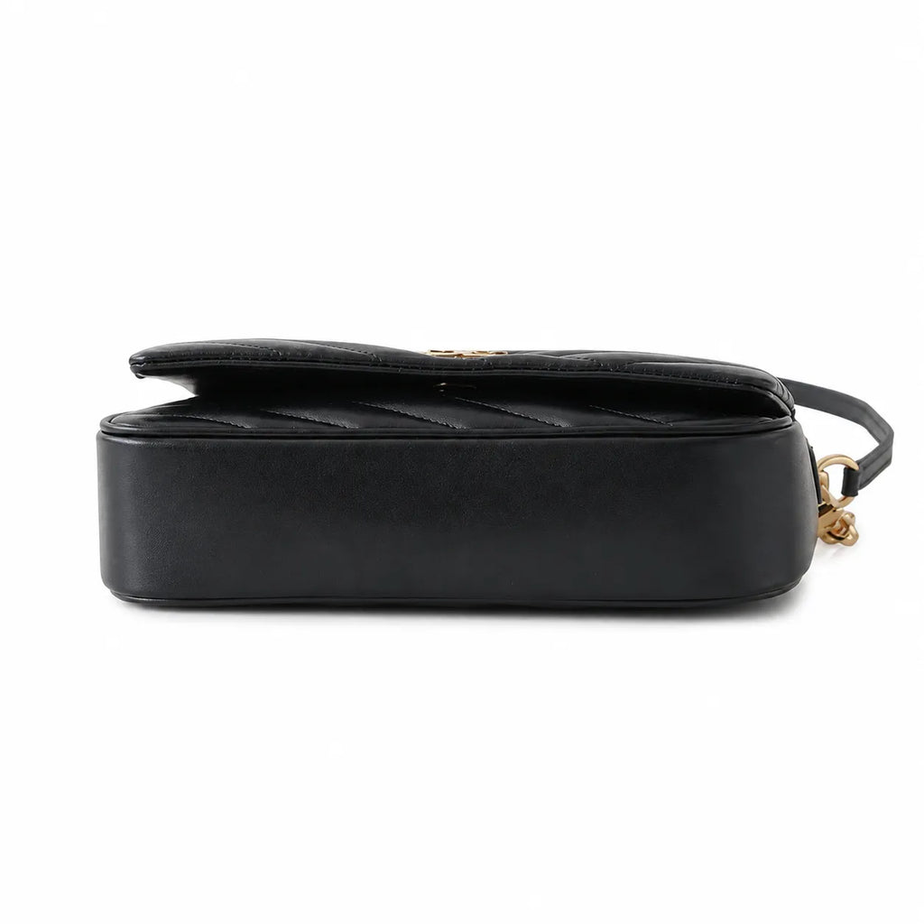 Tory Burch Kira Chevron | Black quilted lambskin detachable chain shoulder strap multiple carrying options women's designer handbag