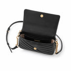 Tory Burch Kira Chevron | Black quilted lambskin detachable chain shoulder strap multiple carrying options women's designer handbag