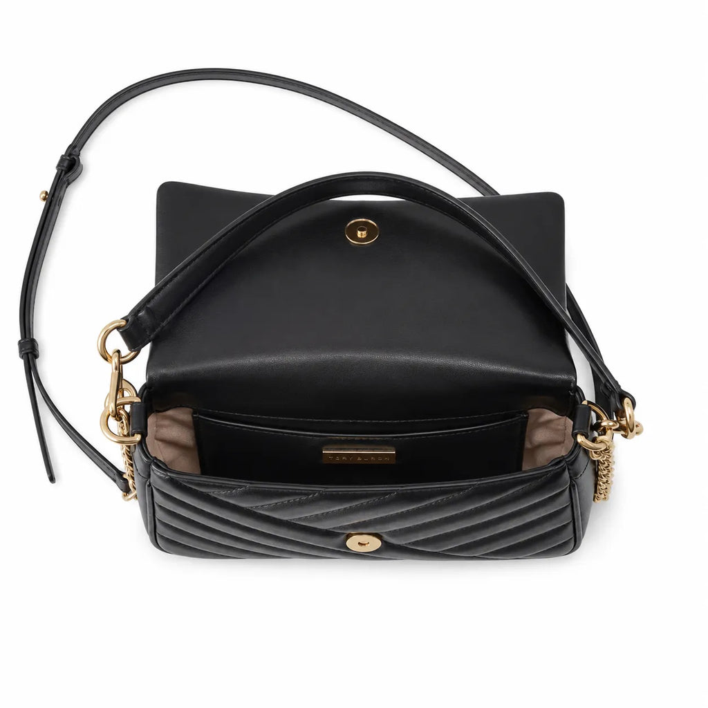Tory Burch Kira Chevron | Black quilted lambskin detachable chain shoulder strap multiple carrying options women's designer handbag