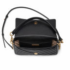 Tory Burch Kira Chevron | Black quilted lambskin detachable chain shoulder strap multiple carrying options women's designer handbag