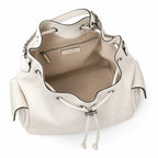 Tory Burch Charlie | Off-white pebbled leather  diamond stitching silver chain shoulder strap multiple carrying options women's designer handbag