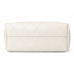 Tory Burch Charlie | Off-white pebbled leather  diamond stitching silver chain shoulder strap multiple carrying options women's designer handbag