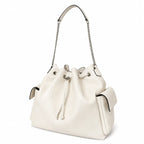 Tory Burch Charlie | Off-white pebbled leather  diamond stitching silver chain shoulder strap multiple carrying options women's designer handbag