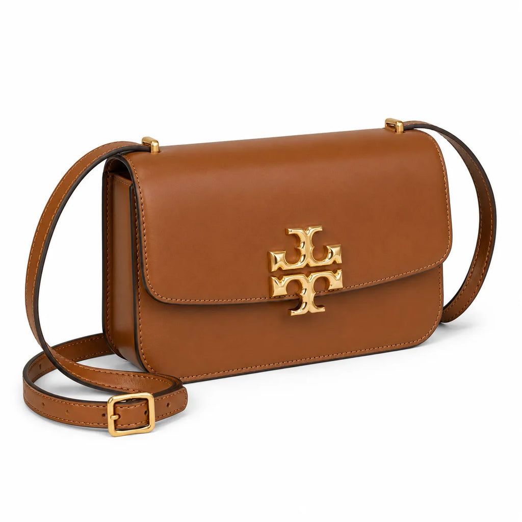 Tory Burch Eleanor | Caramel brown Nappa leather adjustable shoulder strap multiple carrying options women's designer handbag