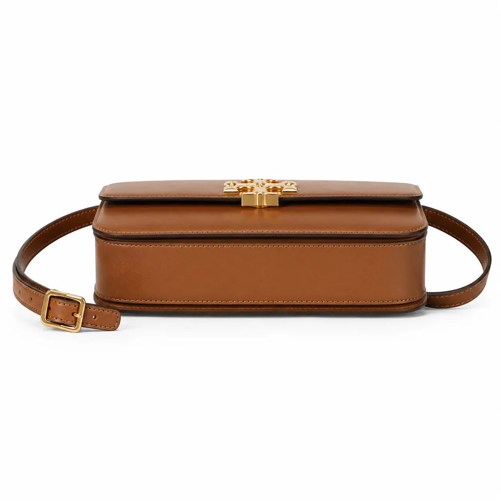 Tory Burch Eleanor | Caramel brown Nappa leather adjustable shoulder strap multiple carrying options women's designer handbag