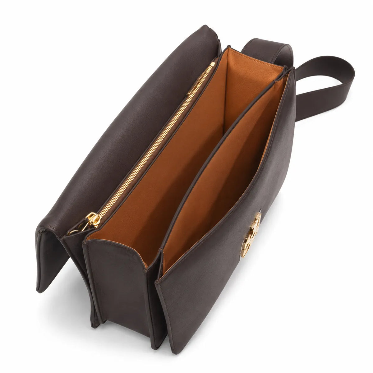 Tory Burch Eleanor | Caramel brown Nappa leather  adjustable shoulder strap  multiple carrying options  women's designer handbag