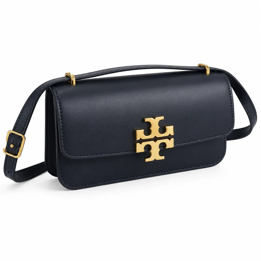 Tory Burch Eleanor | Black Nappa Leather Adjustable Shoulder Strap  Multiple Carrying Options Women's Designer Handbag