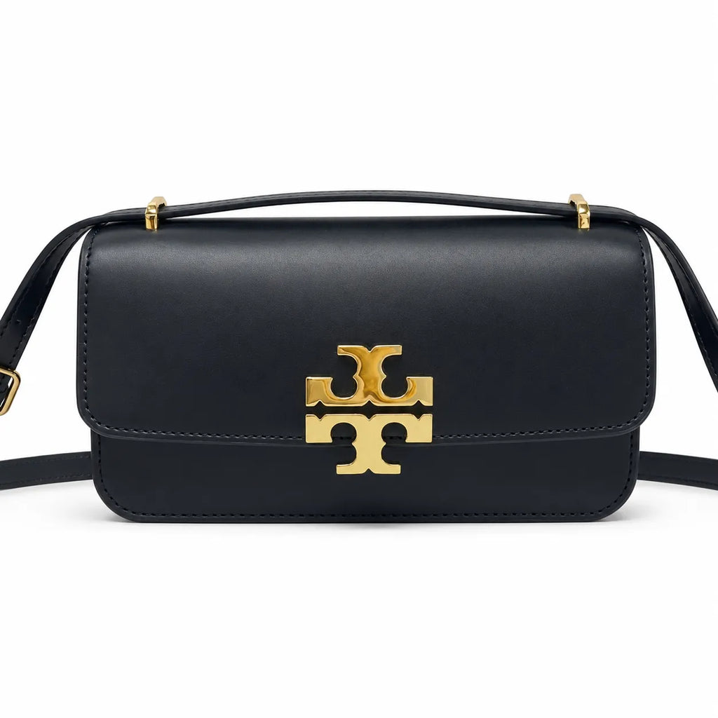 Tory Burch Eleanor | Black Nappa Leather Adjustable Shoulder Strap  Multiple Carrying Options Women's Designer Handbag