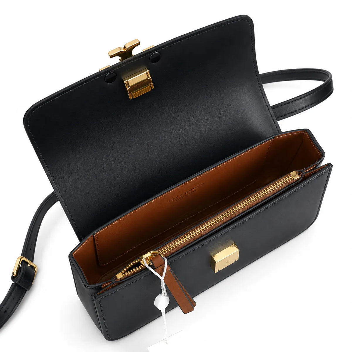 Tory Burch Eleanor | Black Nappa Leather Adjustable Shoulder Strap  Multiple Carrying Options Women's Designer Handbag