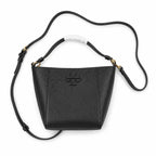 Tory Burch McGraw | Black pebbled leather with an adjustable shoulder strap and top handle offering multiple carrying options  women's designer handbag