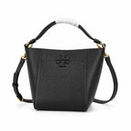 Tory Burch McGraw | Black pebbled leather with an adjustable shoulder strap and top handle offering multiple carrying options  women's designer handbag