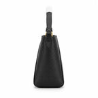 Tory Burch McGraw | Black pebbled leather with an adjustable shoulder strap and top handle offering multiple carrying options  women's designer handbag