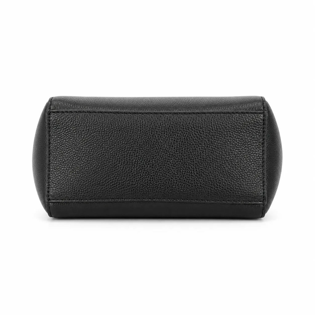 Tory Burch McGraw | Black pebbled leather with an adjustable shoulder strap and top handle offering multiple carrying options  women's designer handbag
