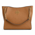 Tory Burch Britten brown pebbled leather detachable chain shoulder strap women's designer handbag