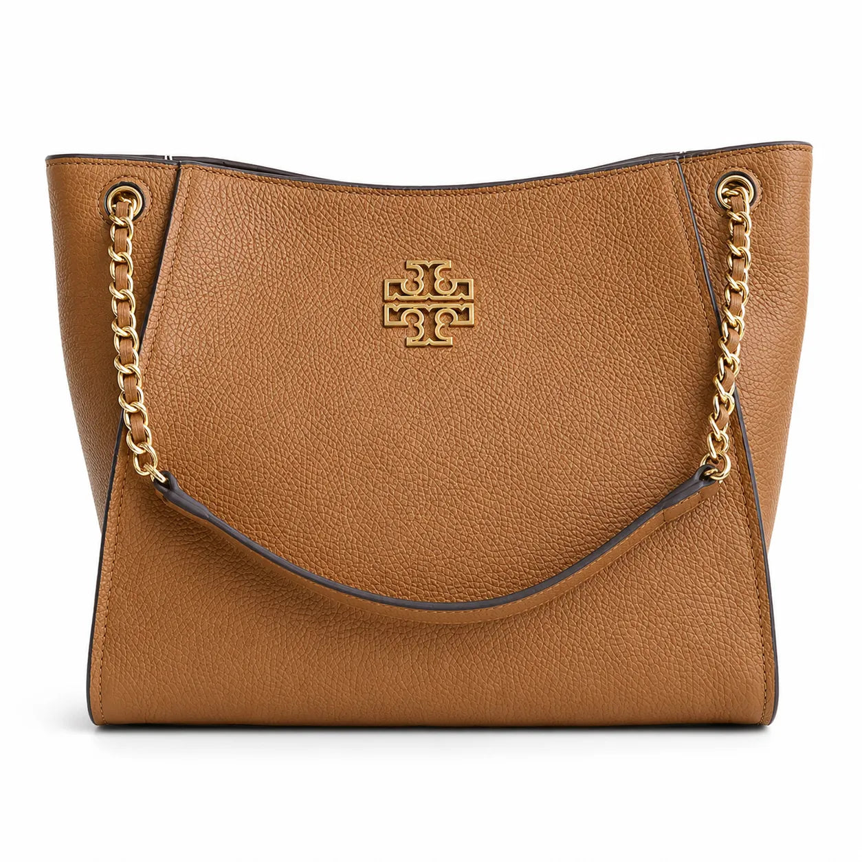 Tory Burch Britten brown pebbled leather detachable chain shoulder strap women's designer handbag