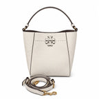 Tory Burch McGraw off-white pebbled leather handbag with adjustable shoulder strap and top handle offering multiple carrying options A women's designer handbag