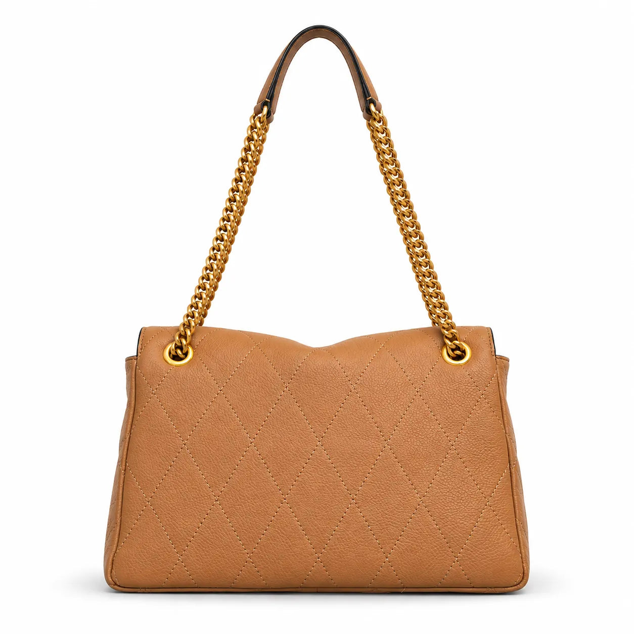 Tory Burch Kira brown pebbled leather handbag with chain and leather shoulder strap designed for women