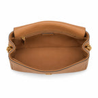 Tory Burch Kira brown pebbled leather handbag with chain and leather shoulder strap designed for women