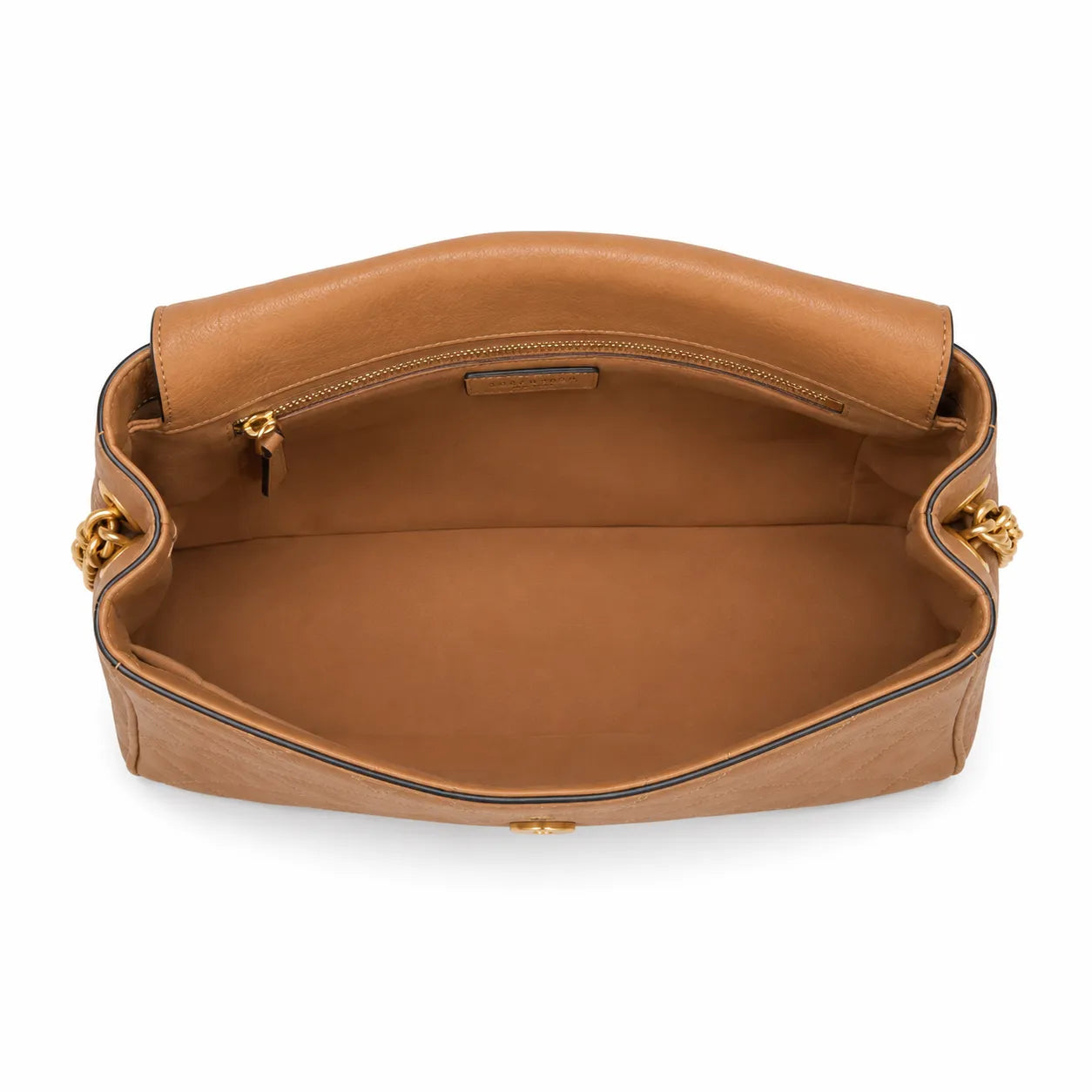 Tory Burch Kira brown pebbled leather handbag with chain and leather shoulder strap designed for women
