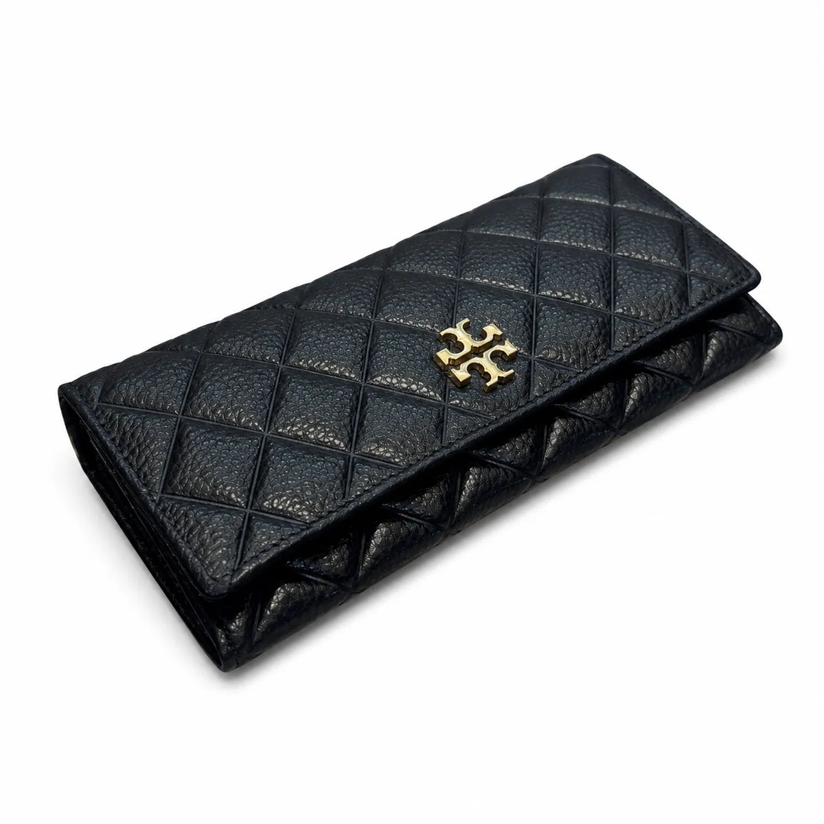 Tory Burch KIRA black quilted leather wallet with multiple card slots and a zippered coin pocket a women's everyday KIRA long wallet