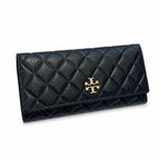 Tory Burch KIRA black quilted leather wallet with multiple card slots and a zippered coin pocket a women's everyday KIRA long wallet