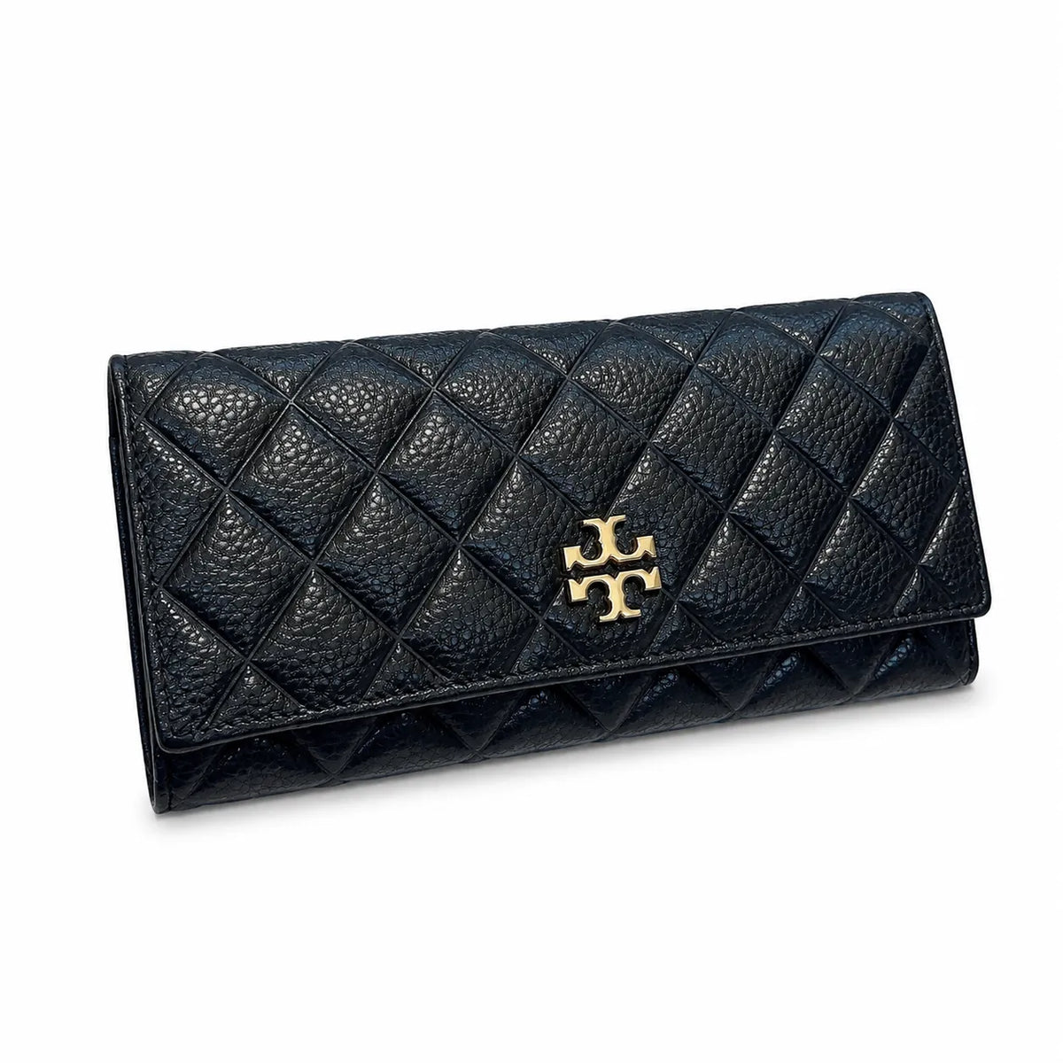 Tory Burch KIRA black quilted leather wallet with multiple card slots and a zippered coin pocket a women's everyday KIRA long wallet