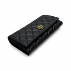 Tory Burch KIRA black quilted leather wallet with multiple card slots and a zippered coin pocket a women's everyday KIRA long wallet