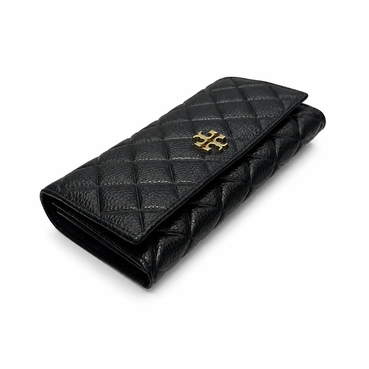 Tory Burch KIRA black quilted leather wallet with multiple card slots and a zippered coin pocket a women's everyday KIRA long wallet