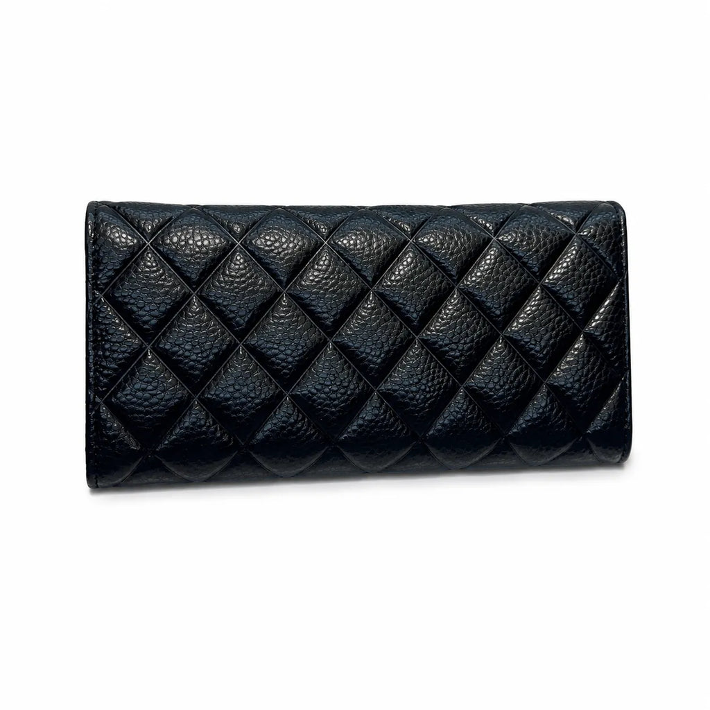 Tory Burch KIRA black quilted leather wallet with multiple card slots and a zippered coin pocket a women's everyday KIRA long wallet