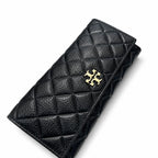 Tory Burch KIRA black quilted leather wallet with multiple card slots and a zippered coin pocket a women's everyday KIRA long wallet