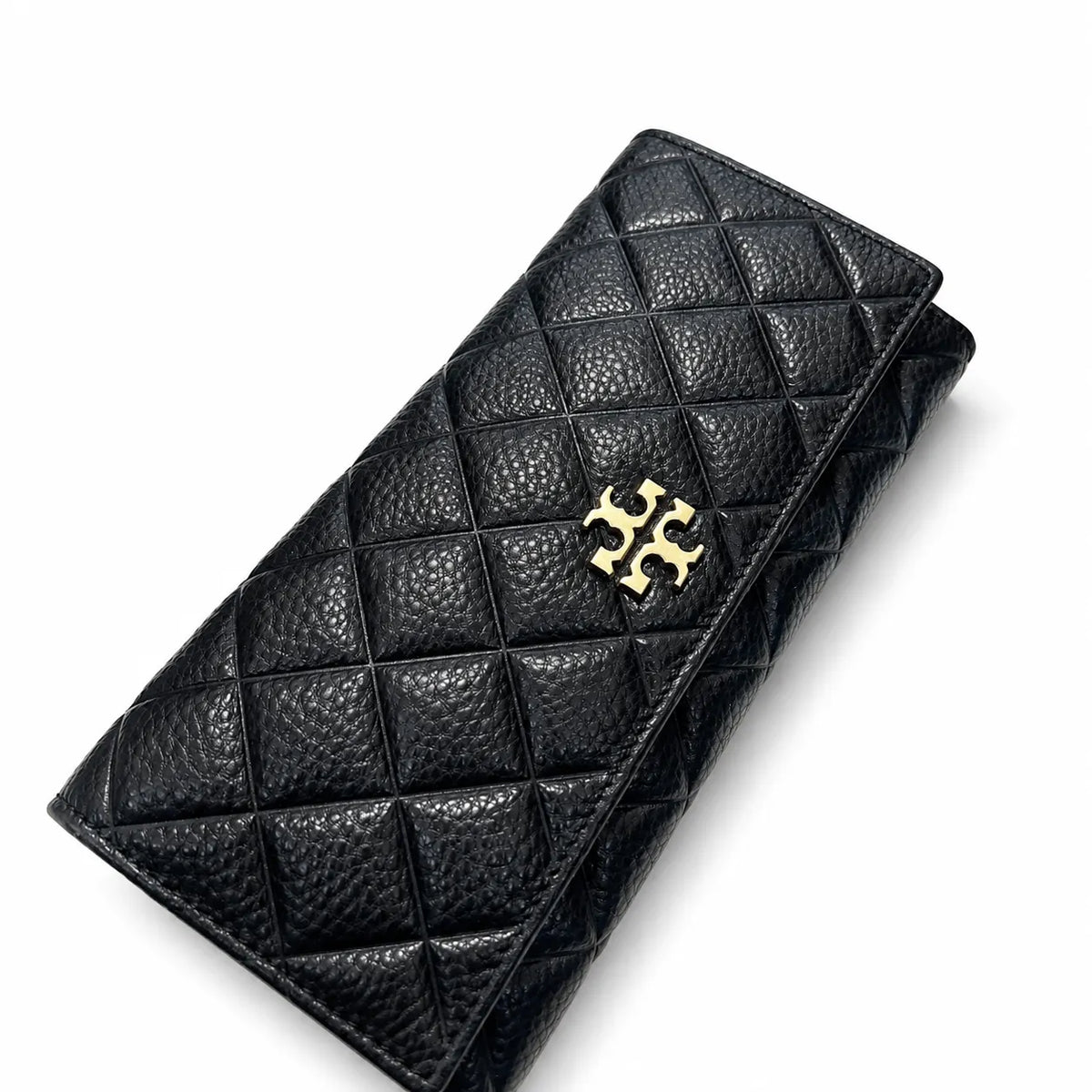 Tory Burch KIRA black quilted leather wallet with multiple card slots and a zippered coin pocket a women's everyday KIRA long wallet