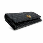 Tory Burch KIRA black quilted leather wallet with multiple card slots and a zippered coin pocket a women's everyday KIRA long wallet
