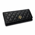 Tory Burch KIRA black quilted leather wallet with multiple card slots and a zippered coin pocket a women's everyday KIRA long wallet
