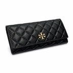 Tory Burch KIRA black quilted leather wallet with multiple card slots and a zippered coin pocket a women's everyday KIRA long wallet