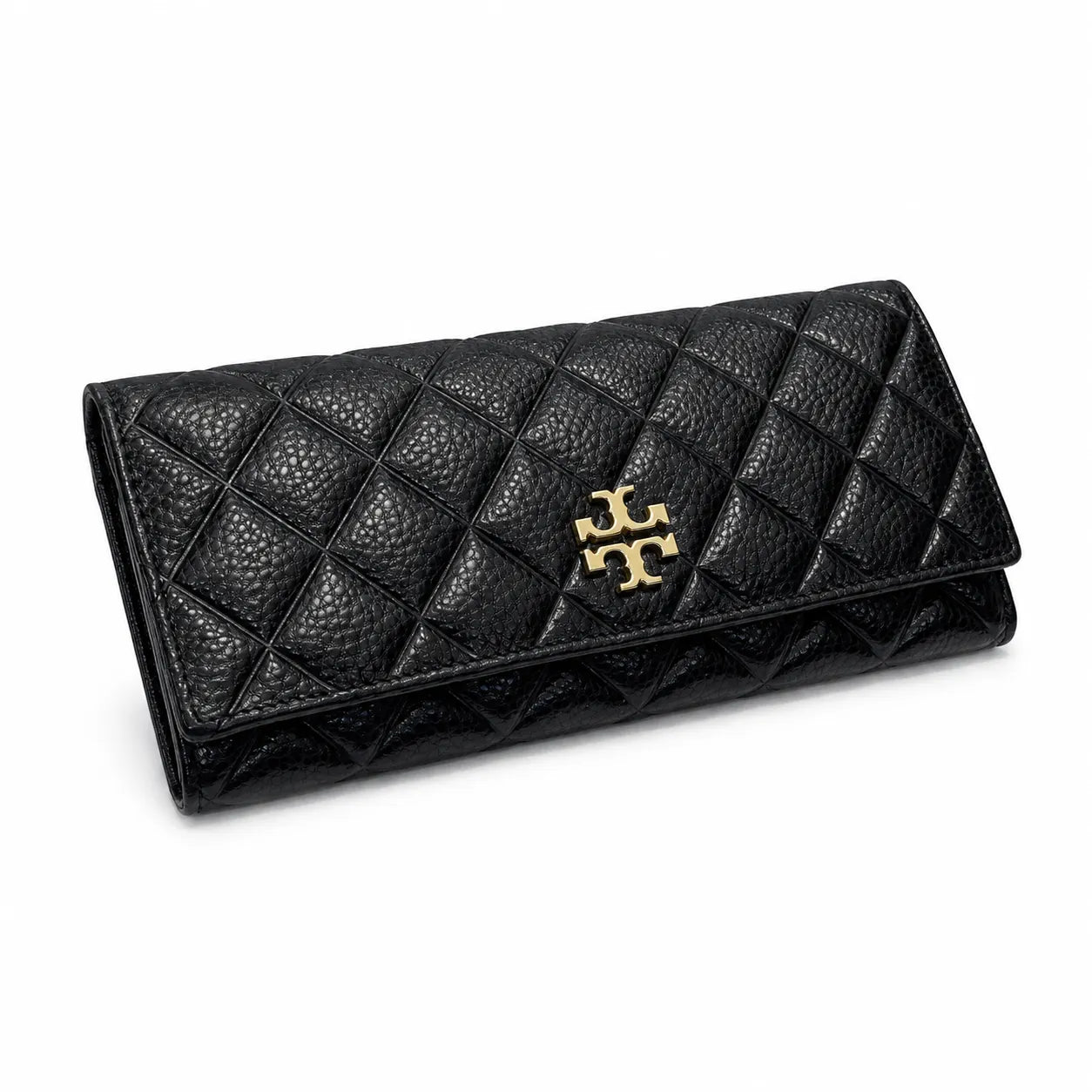 Tory Burch KIRA black quilted leather wallet with multiple card slots and a zippered coin pocket a women's everyday KIRA long wallet