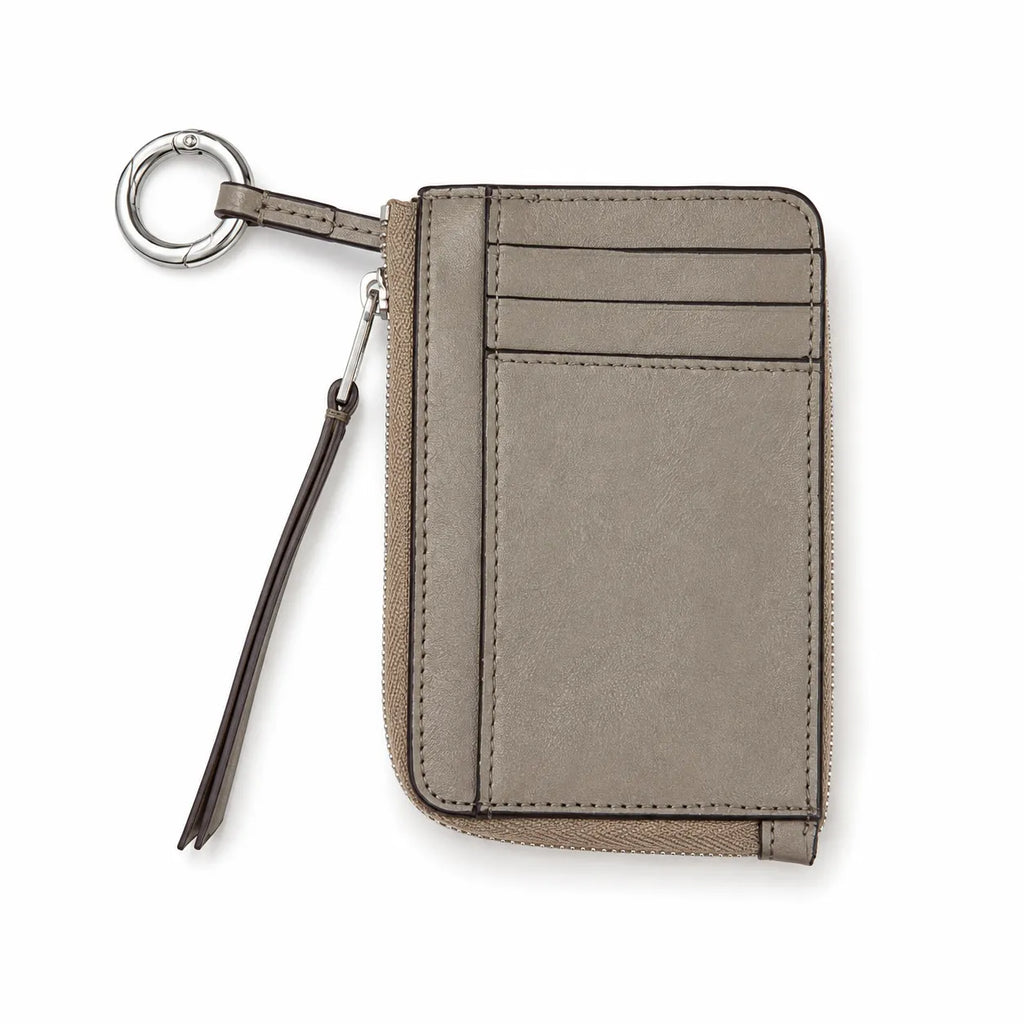 Tory Burch | Grey and beige letter-patterned canvas  multi-card slot design comes with a detachable wrist strap  compact and portable suitable for everyday use and travel
