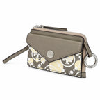 Tory Burch | Grey and beige letter-patterned canvas  multi-card slot design comes with a detachable wrist strap  compact and portable suitable for everyday use and travel