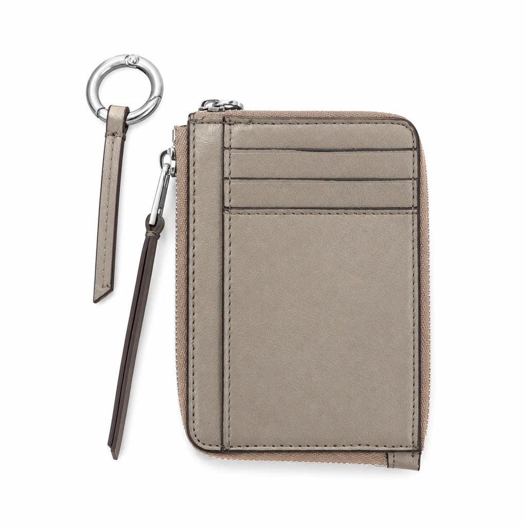 Tory Burch | Grey and beige letter-patterned canvas  multi-card slot design comes with a detachable wrist strap  compact and portable suitable for everyday use and travel