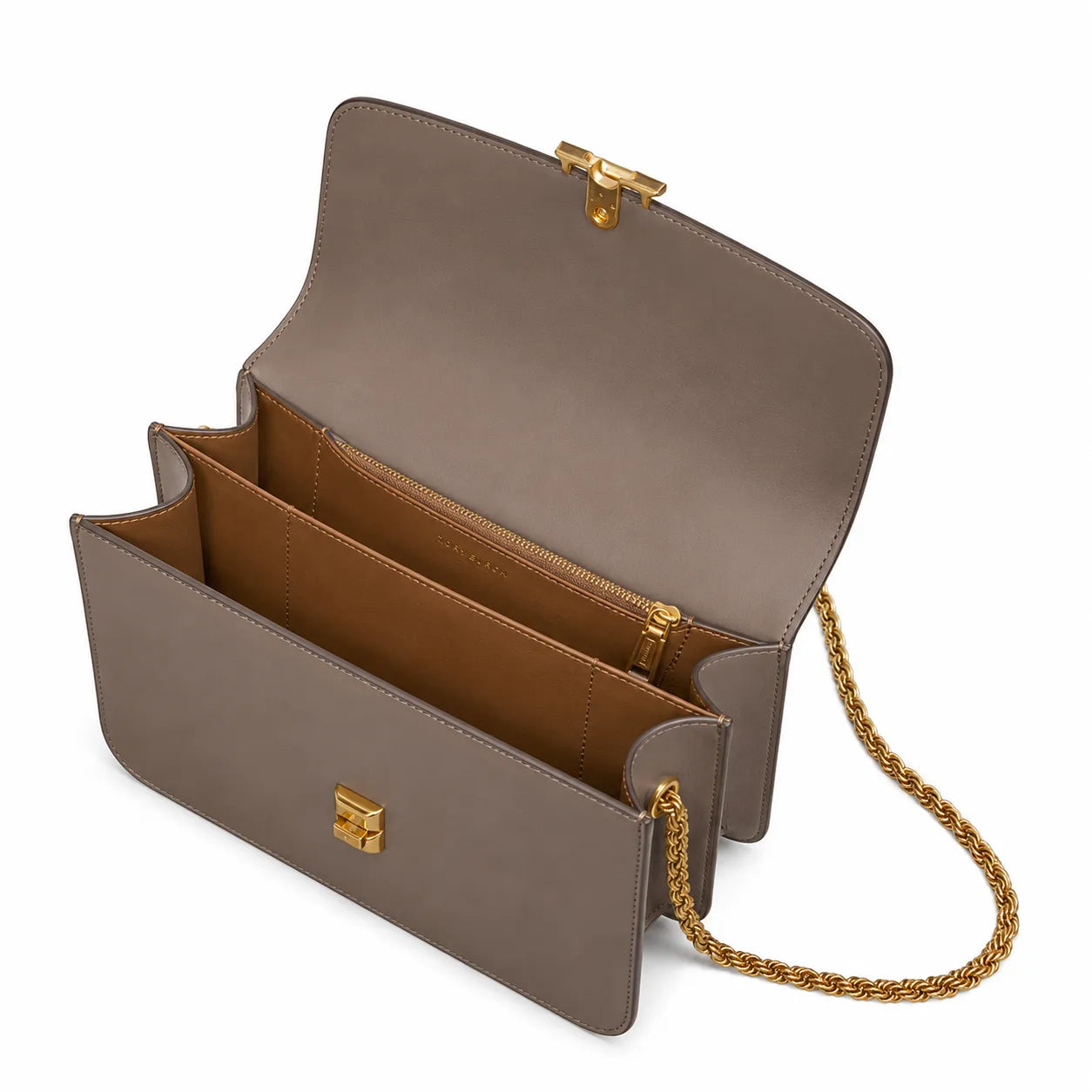 Tory Burch | Brown smooth calfskin leather detachable chain shoulder strap women's crossbody/shoulder bag