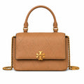 Tory Burch caramel leather women's KIRA mini quilted handbag with a detachable chain shoulder strap and top handle
