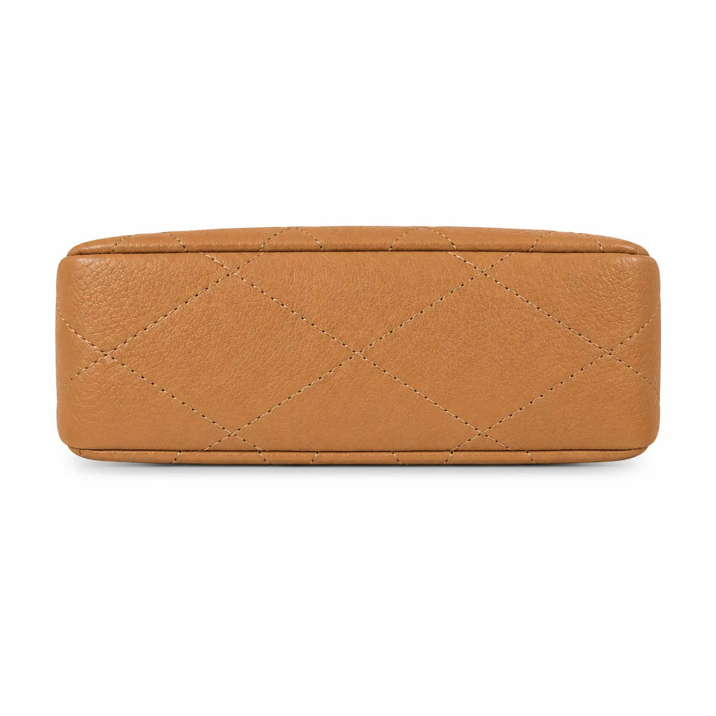 Tory Burch caramel leather women's KIRA mini quilted handbag with a detachable chain shoulder strap and top handle
