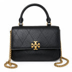 This Tory Burch bag in black leather features a detachable chain shoulder strap and top handle and can be converted into a shoulder bag or crossbody bag for women